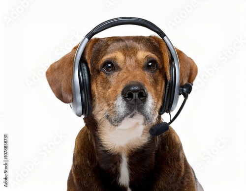 a dog wearing headset 