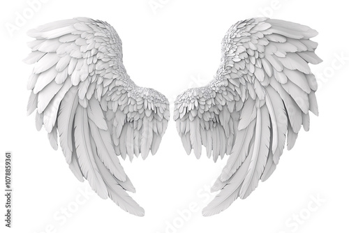 Angel wings in white color on transparent background. Isolated wings for copy/paste. Png image. Generated with AI.