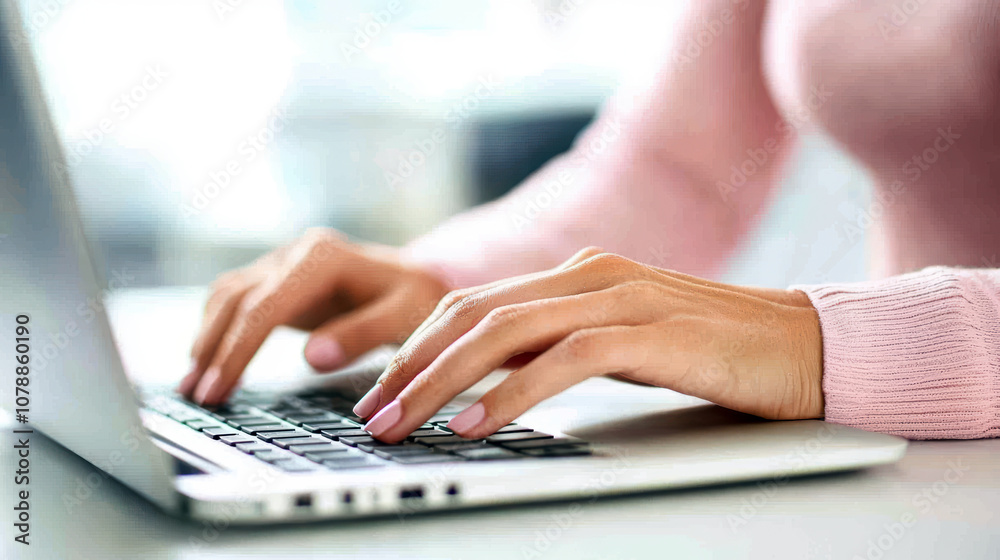 Person Typing on Laptop in Bright Workspace Person Typing on Laptop in Bright Workspace