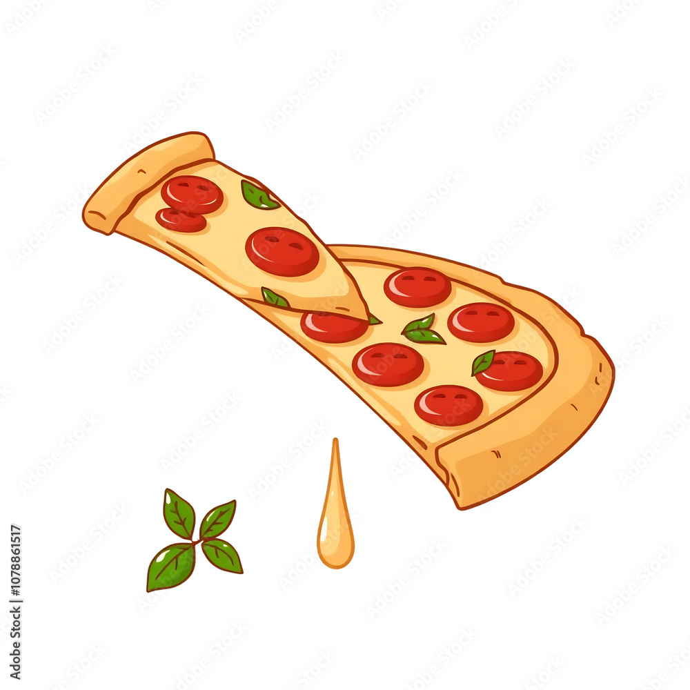 Delicious Pizza Slice with Basil and Dripping Cheese Delicious Pizza Slice with Basil and Dripping Cheese