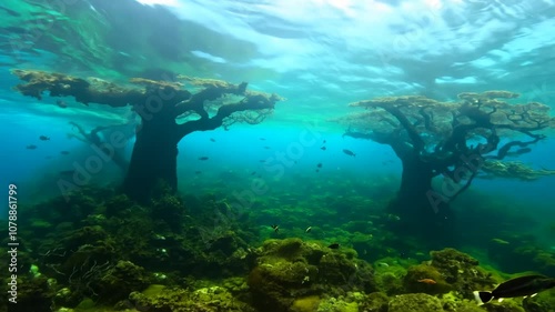 Wallpaper Mural Underwater landscape. The branches of the sunken trees in freshwater lake, medium shot. Torontodigital.ca