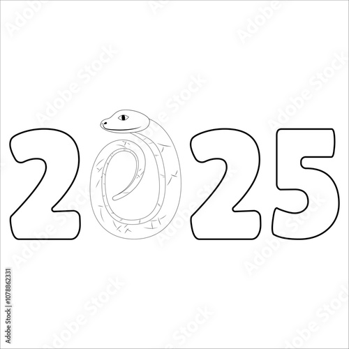 Chinese 2025 Contour White and Black New Year Numeric. Zodiac Asia Silhouette Snake