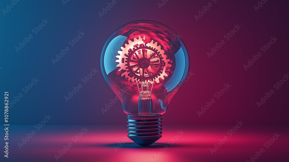 Unique Conceptual Light Bulb with Gears Inside Representing Innovation and Creativity in Science and Technology with a Vibrant Color Gradient Background Unique Conceptual Light Bulb with Gears Inside Representing Innovation and Creativity in Science and Technology with a Vibrant Color Gradient Background