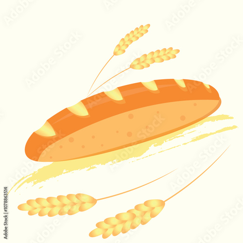 a loaf of bread and a golden ear of wheat. Vector illustration