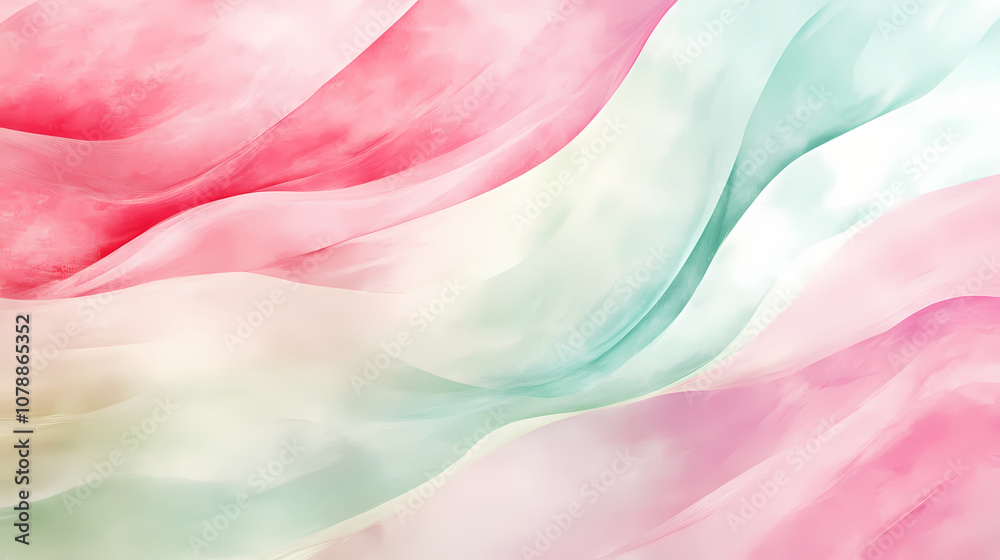Abstract pastel design featuring curved layers in pink and green, creating a smooth and modern visual aesthetic. Pastel. Illustration