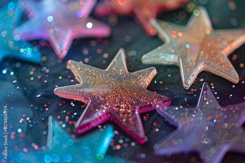 Colorful starfish on a blue background. photo