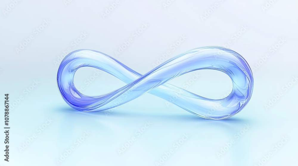 Abstract Marketing Background Featuring an Infinity Symbol and Transparent Blue and Purple Neon Style Cartoon Glass Curved Möbius Strip. This 3D Rendering with a Light Blue Gradient Background Emphasi Abstract Marketing Background Featuring an Infinity Symbol and Transparent Blue and Purple Neon Style Cartoon Glass Curved Möbius Strip. This 3D Rendering with a Light Blue Gradient Background Emphasi