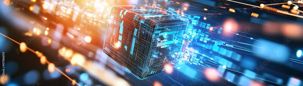 Abstract Data Cube with Digital Lines.