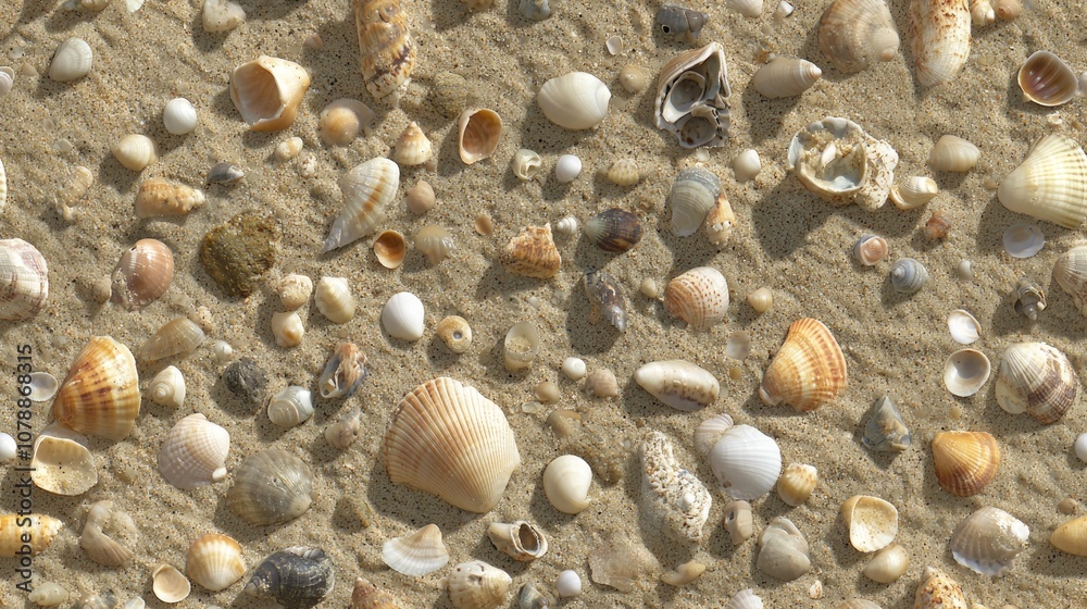 Coastal Elegance: Assorted Seashells and Beach Materials on Sandy Texture in Soft Natural Light - Ultra-Detailed Seaside Collection Coastal Elegance: Assorted Seashells and Beach Materials on Sandy Texture in Soft Natural Light - Ultra-Detailed Seaside Collection