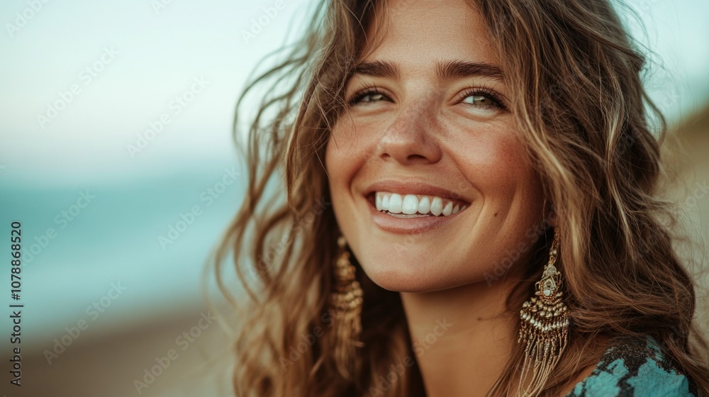 Glamorous Beach Portrait of Smiling Woman Glamorous Beach Portrait of Smiling Woman