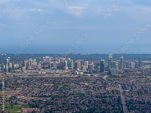 Beautiful aerial view of the city of Toronto Canada Seen from the airplane window