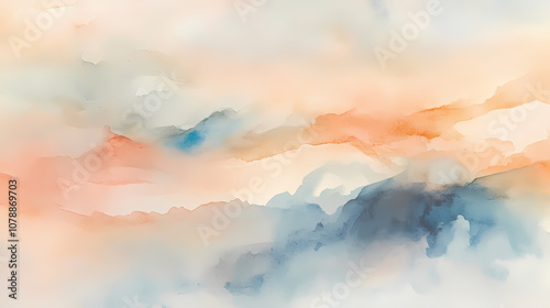 An artistic abstract watercolor background with soft, natural pastel colors blending seamlessly, evoking a tranquil, serene atmosphere. Pastel. Illustration