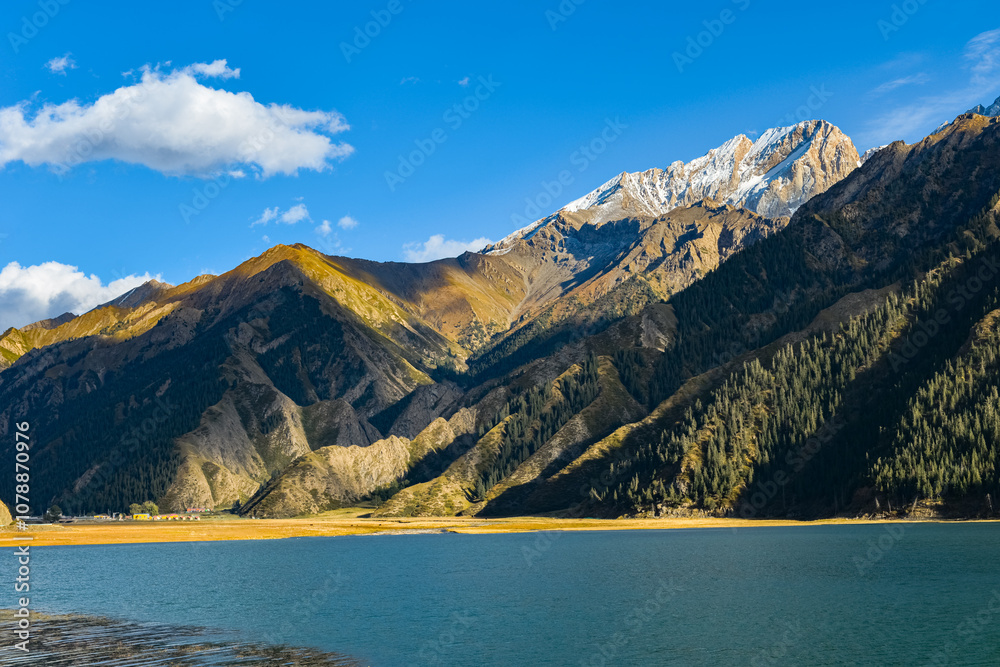 beautiful autumn landscape of Dalongchi Forest Park (Dragon's Pond) along Duku Highway(Rd. G217) at Kuche, Xinjiang, China beautiful autumn landscape of Dalongchi Forest Park (Dragon's Pond) along Duku Highway(Rd. G217) at Kuche, Xinjiang, China