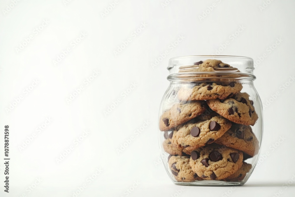 Jar Filled with Chocolate Chip Cookies on White Background Jar Filled with Chocolate Chip Cookies on White Background