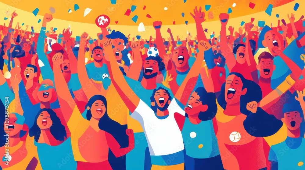 A vibrant crowd of cheering fans celebrating with excitement and joy, showcasing diverse expressions in a festive atmosphere. A vibrant crowd of cheering fans celebrating with excitement and joy, showcasing diverse expressions in a festive atmosphere.
