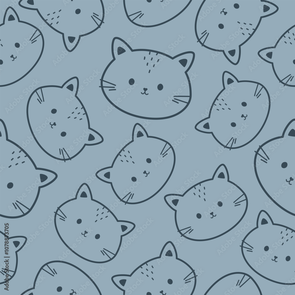 Hand drawn seamless pattern with Cute Cat. Childish Cartoon Animals Background. design for fabric, wrapping, textile, wallpaper, apparel, pajamas and more Hand drawn seamless pattern with Cute Cat. Childish Cartoon Animals Background. design for fabric, wrapping, textile, wallpaper, apparel, pajamas and more