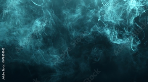 Deep teal background with light smoke fog and a subtle shine