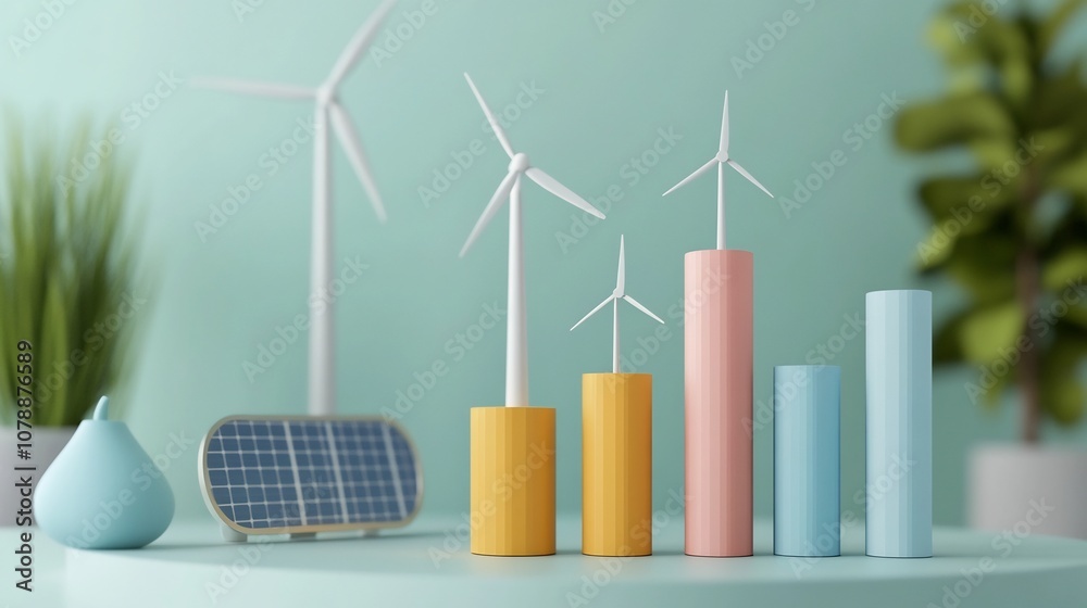 Sustainable Energy Usage Report with Solar and Wind Icons in 3D Sustainable Energy Usage Report with Solar and Wind Icons in 3D