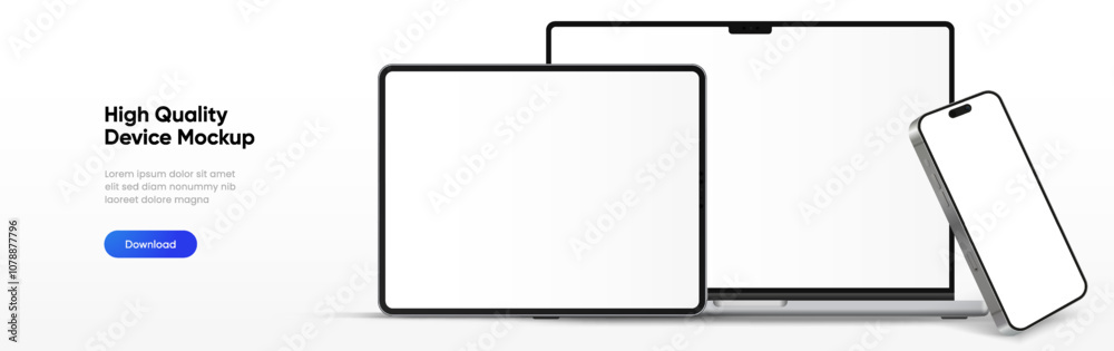 Modern laptop mockup front view and high quality smartphone and tablet mockup isolated on white background. Notebook mockup and phone device mockup for ui ux app and website presentation.Stock Vector. Modern laptop mockup front view and high quality smartphone and tablet mockup isolated on white background. Notebook mockup and phone device mockup for ui ux app and website presentation.Stock Vector.