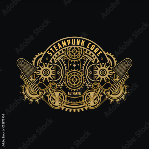 Steampunk badge logo with details gear circle