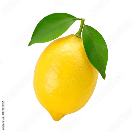 lemon with slice and green leaves isolated on white background. clipping path
