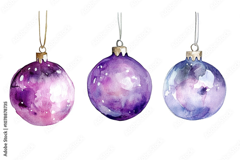 Obraz premium Set of violet and white vector christmas balls with different patterns 