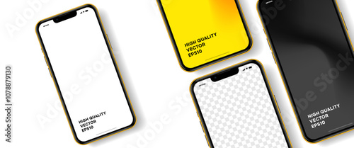 Realistic smartphone mockup. Mobile phone vector with isolated on white background. Device front view. 3D mobile phone with shadow. Realistic, high quality smart phone mockup for ui ux presentation.