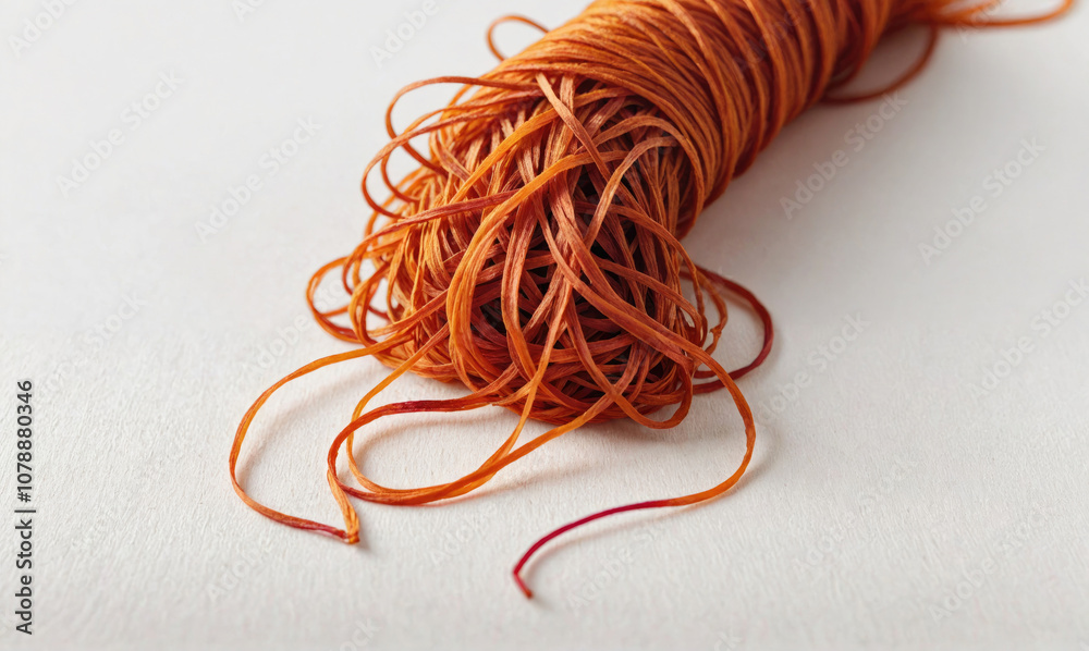 A close-up shot of a ball of orange twine on a white surface A close-up shot of a ball of orange twine on a white surface