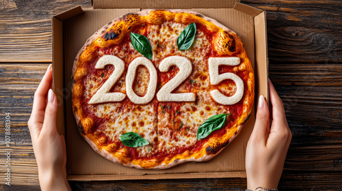 New Year's delicacy: pizza with numbers 2025. 