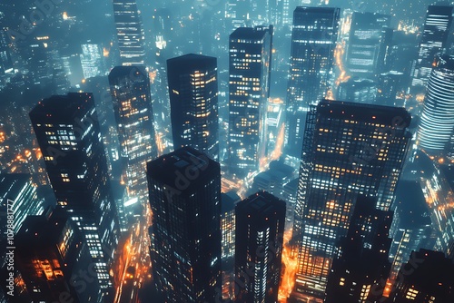 Wallpaper Mural A futuristic cityscape with towering skyscrapers illuminated at night. Perfect for a sci-fi themed artwork. Torontodigital.ca