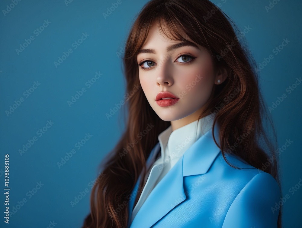 A woman in a blue suit posing for a picture A woman in a blue suit posing for a picture