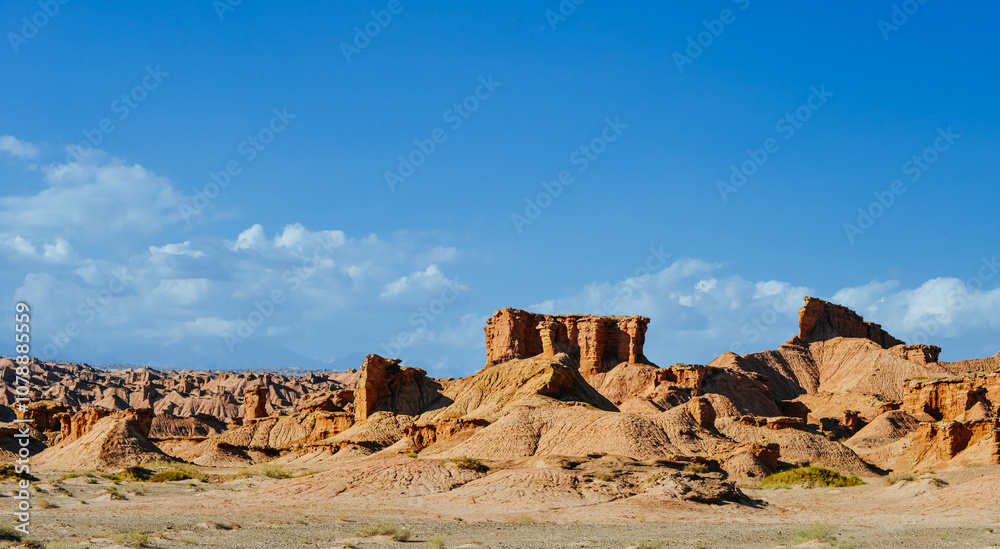 landscape of Kezier Ghost City at Baicheng County in autumn season against blue sky, Xinjiang, China landscape of Kezier Ghost City at Baicheng County in autumn season against blue sky, Xinjiang, China