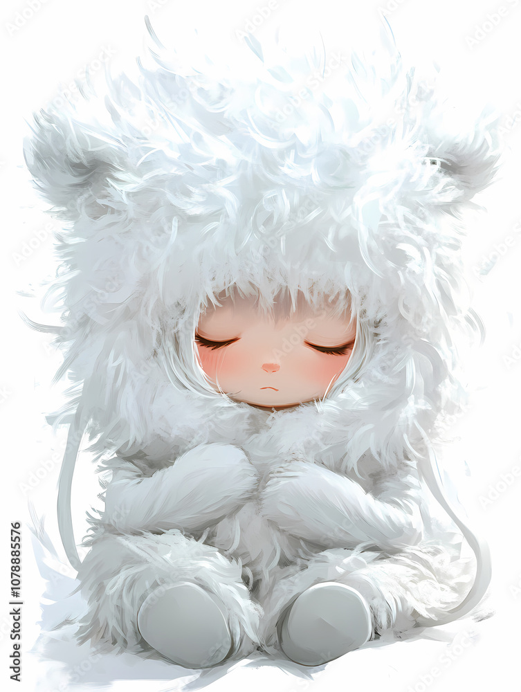 Cute Anime Manga Girl with Fluffy Toy Illustration Cute Anime Manga Girl with Fluffy Toy Illustration