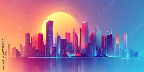 Futuristic cityscape with neon lights