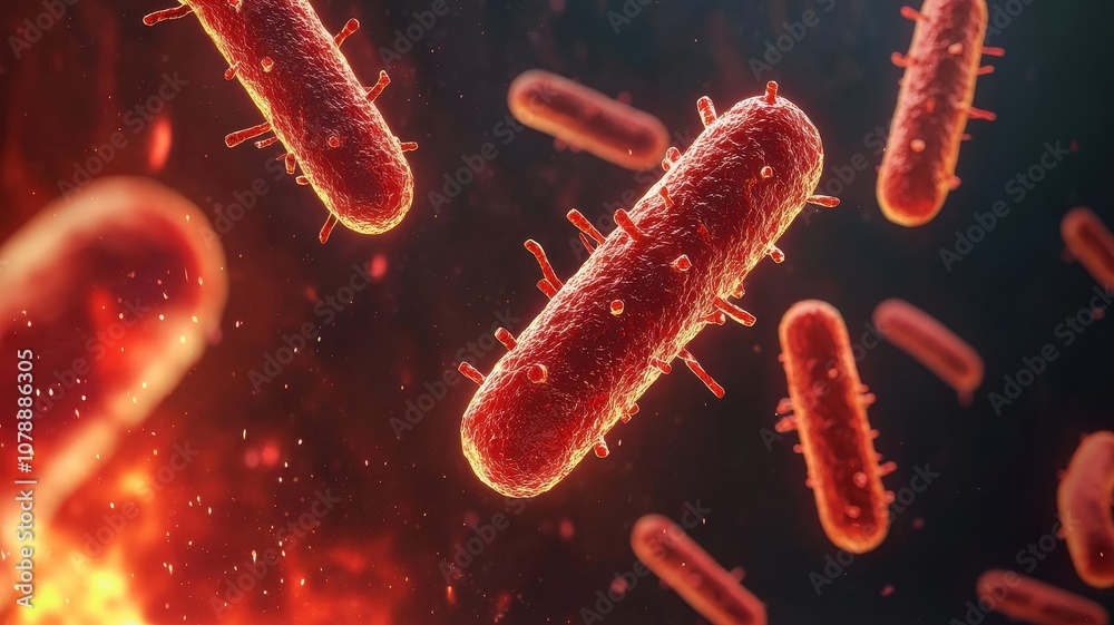 A detailed close-up of vibrant bacteria showcasing their unique shapes and structures in a vivid environment. A detailed close-up of vibrant bacteria showcasing their unique shapes and structures in a vivid environment.