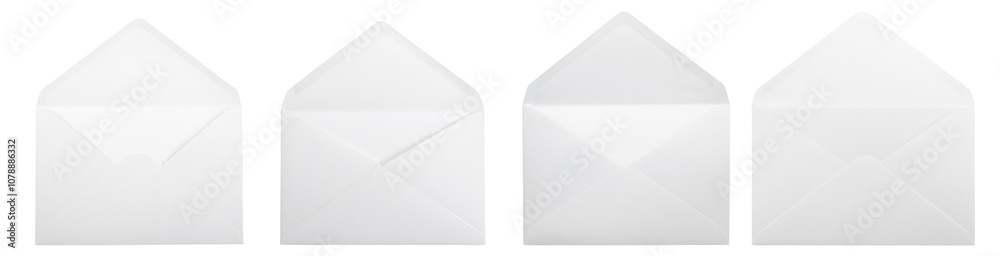 Set of four blank envelopes ready for personalized messages and creative designs in various projects. Set of four blank envelopes ready for personalized messages and creative designs in various projects.