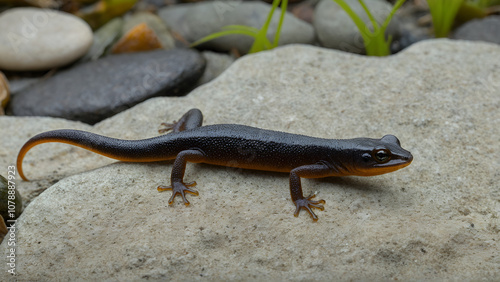 Roughskin Newt Crawling on a Rock photo