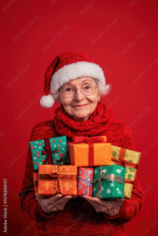 Happy senior female with gift box in holiday season. Happy senior female with gift box in holiday season.