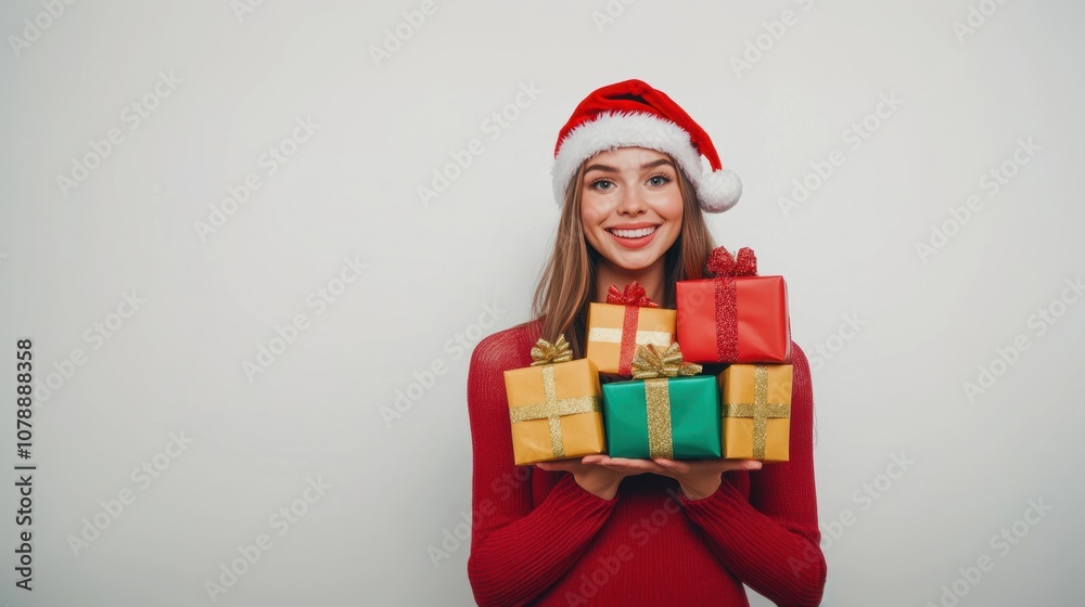 Happy female with gift box in holiday season. Happy female with gift box in holiday season.