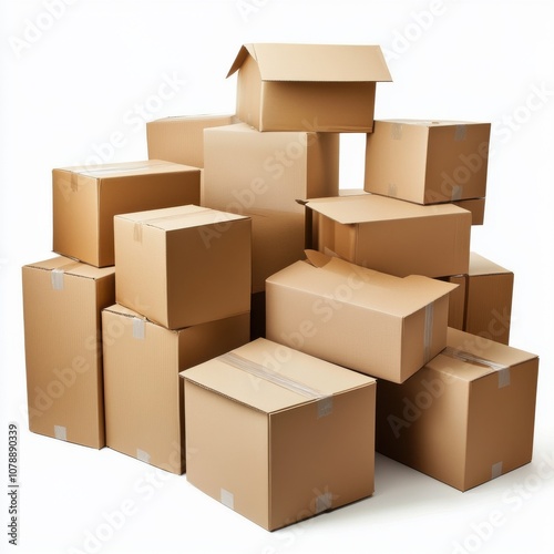 A collection of stacked cardboard boxes, perfect for storage, shipping, and moving. Versatile packaging solutions for various needs.