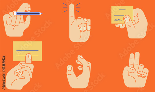 Gestures of hands showing non verbal elements of communication. Vector isolated symbols - attention, thumbs up, convey a message