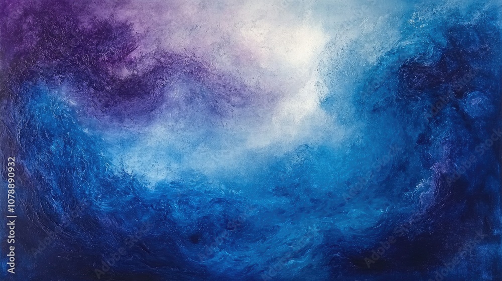 Fototapeta premium Abstract Ocean Waves Artwork Featuring Deep Blue and Purple Tones with Soft White Highlights Capturing Movement and Tranquility in a Dreamlike Landscape
