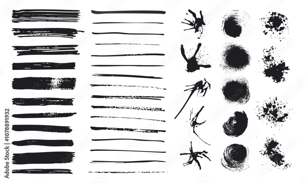 Black Brush Strokes and Ink Splatter Collection
