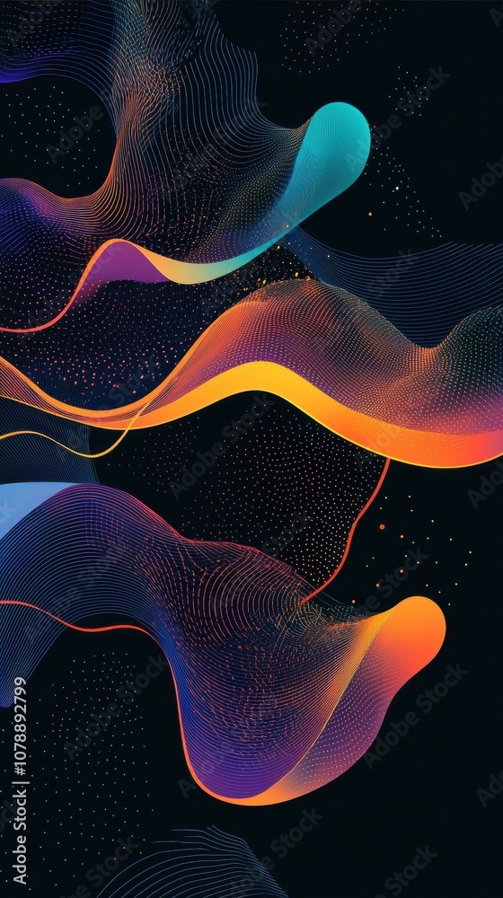 Fototapeta premium A colorful, abstract image of a wave with a black background