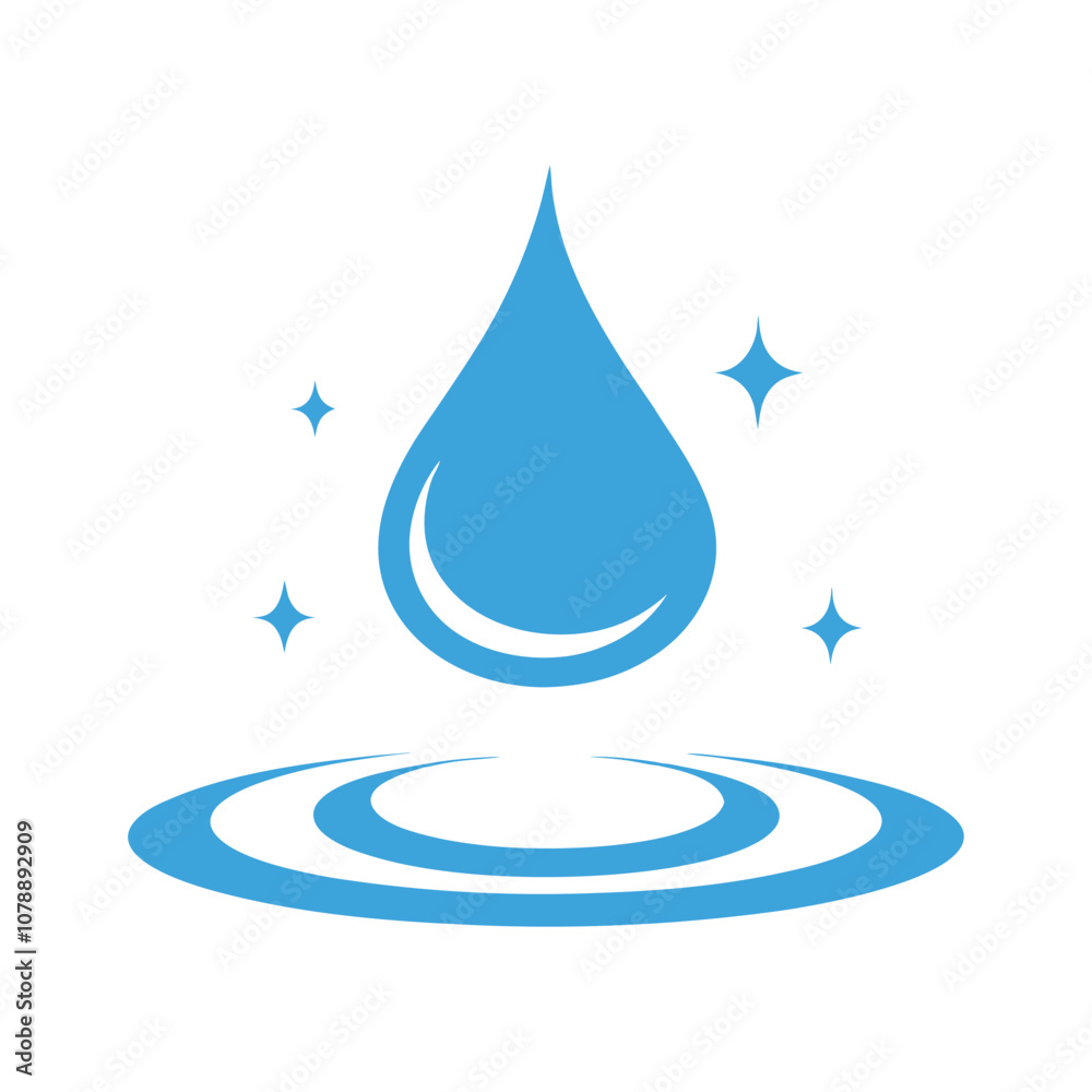 Water Droplet Icon with Ripples Vector Illustration.