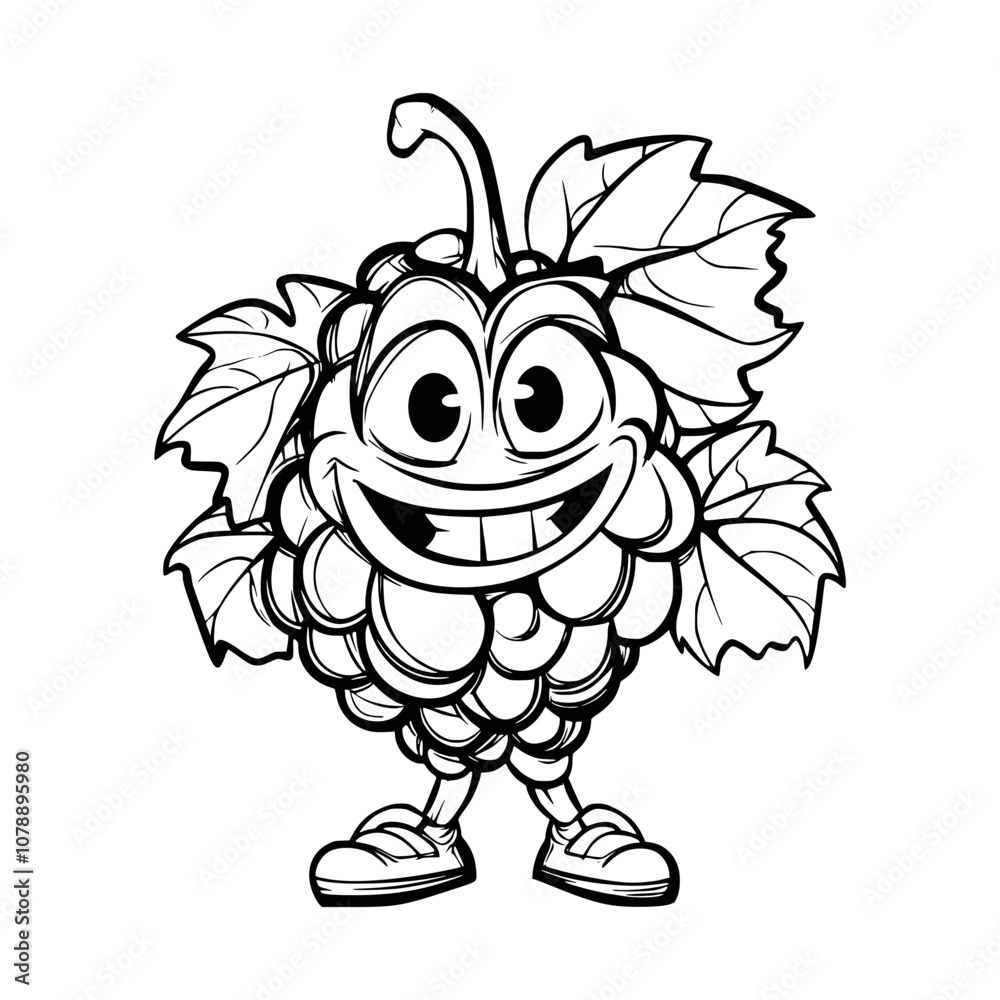 Naklejka premium Grape cartoon coloring page for kids - coloring book