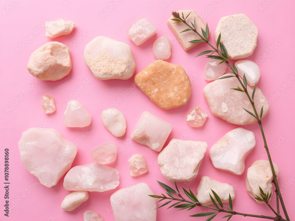 Сomposition of pink stones on pink background Сomposition of pink stones on pink background