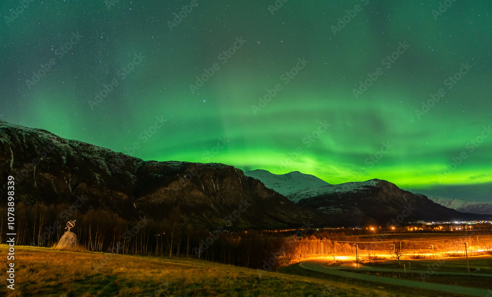 Fototapeta premium Aurora borealis over the mountains.