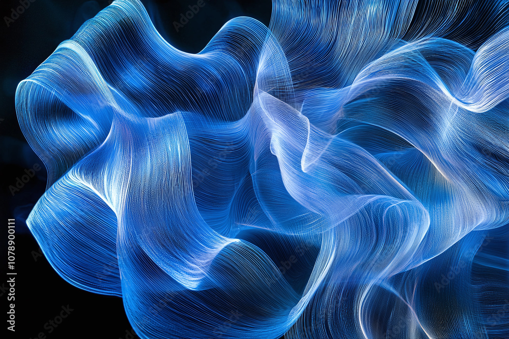 Obraz premium A blue dynamic digital wave pattern,bright lines and fluid motion, modern technology.