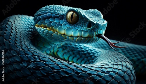 鮮やかなブルーバイパーヘビ